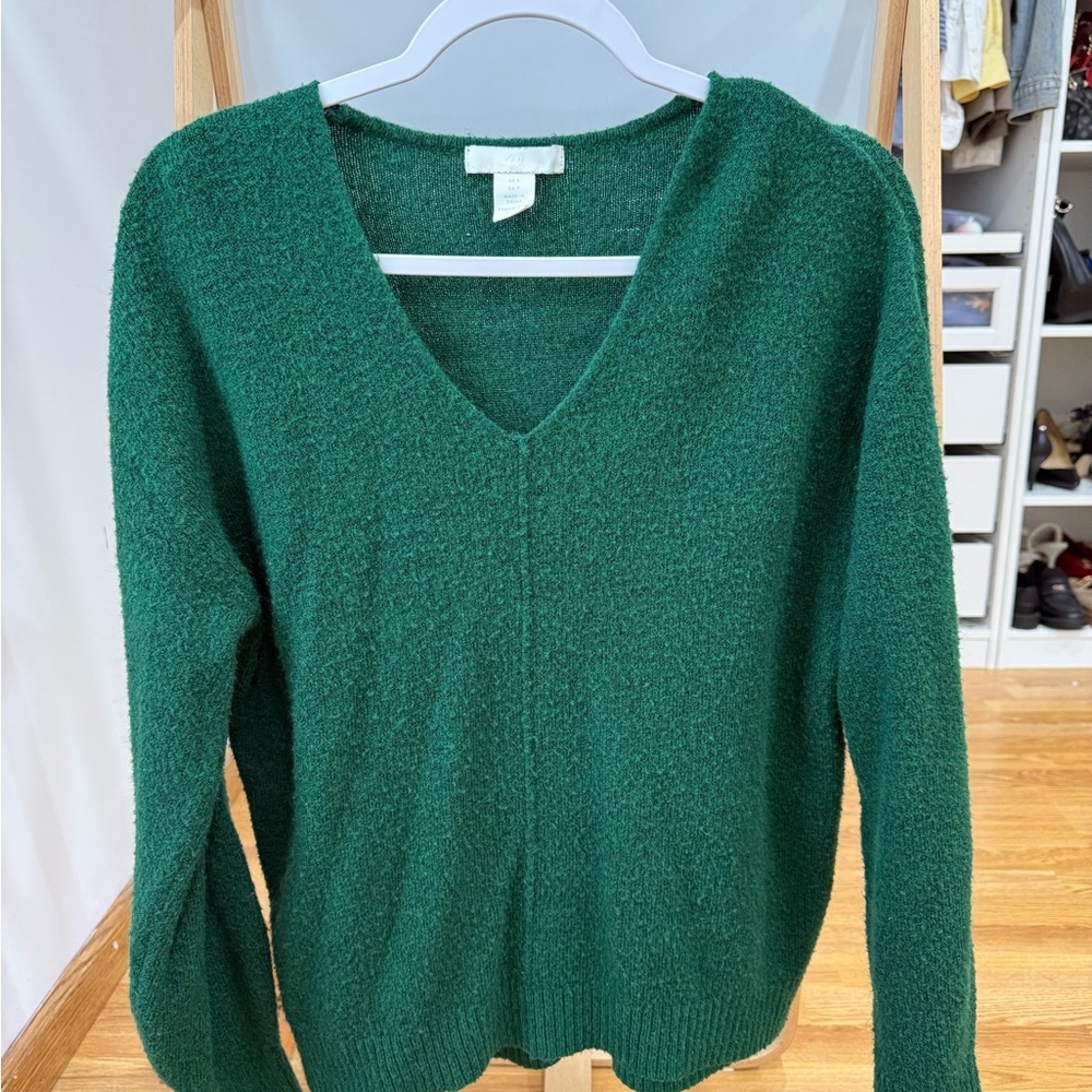 Green V-Neck Women's Sweater